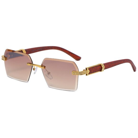 Men Sunglasses Brown Lens Square Gold Frame Retro Classic Diamond Classic Rimles - Picture 1 of 1